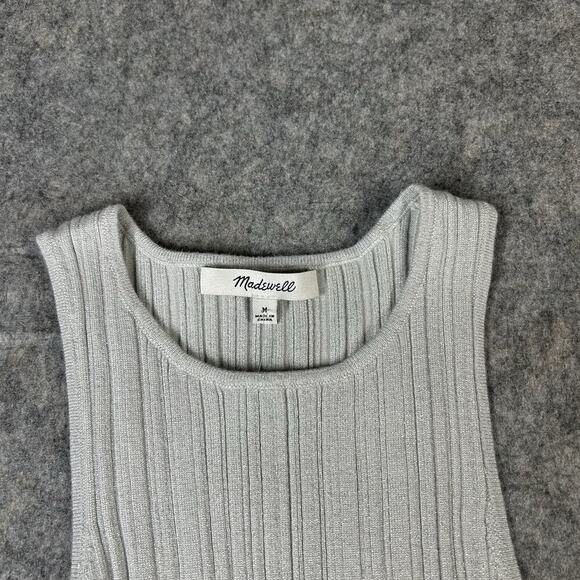 Madewell Shirt Womens Medium Lurex Phoebe Snowy Cutaway Tank Light Grey - Picture 5 of 8